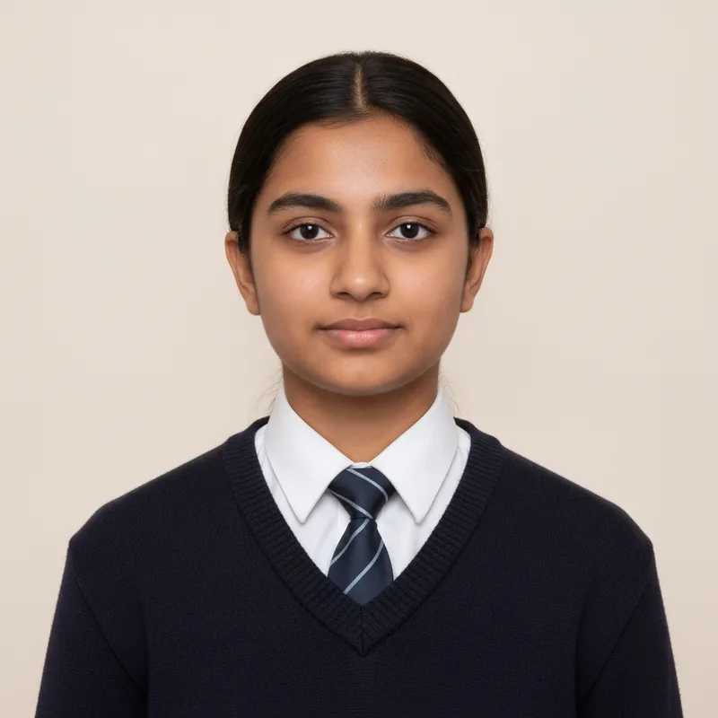 Aditi Sharma, a Class 12 CBSE student, in school uniform