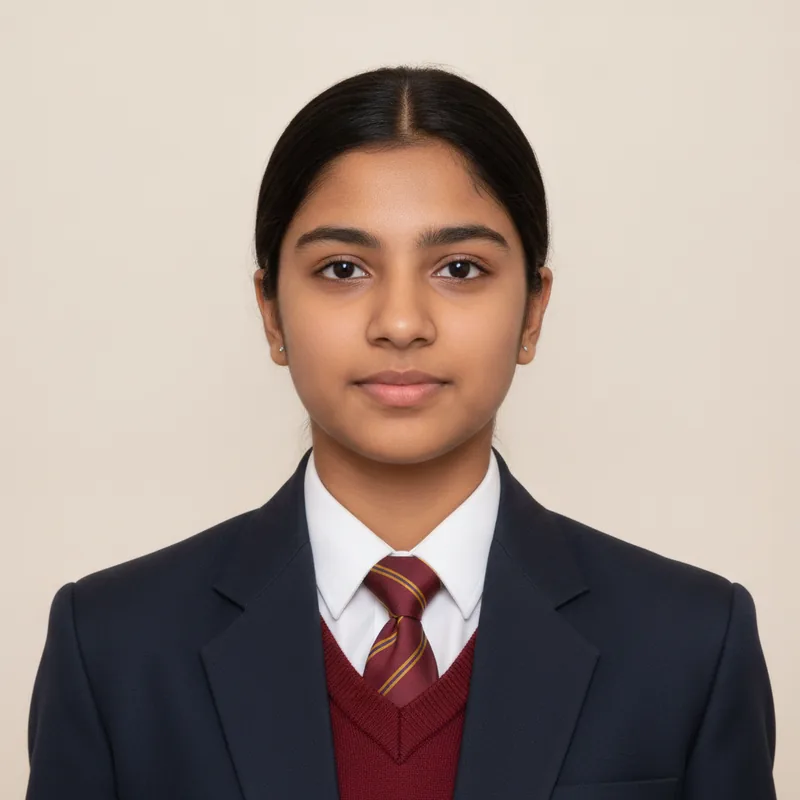 Sneha Tiwari, a Class 12 ICSE student, in school uniform
