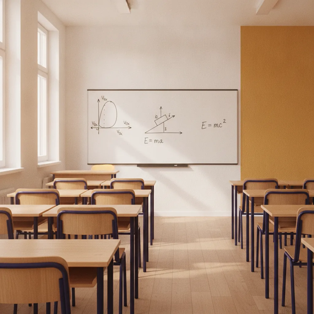 A tidy, well-lit coaching classroom with rows of desks facing a whiteboard